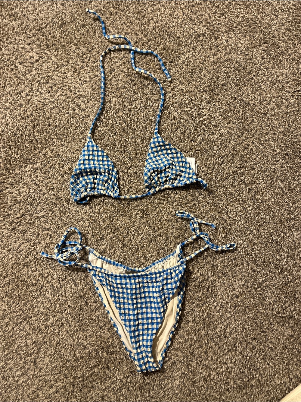 ASOS Blue and White Gingham Tie Bikini